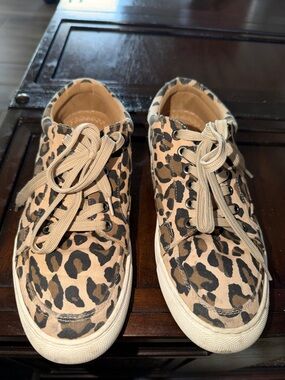 Kids Leopard Print Canvas Sneakers in Tan and Black